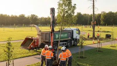 Arborists planting new trees in Atlanta GA yard for Chop Chop Tree professional tree planting service