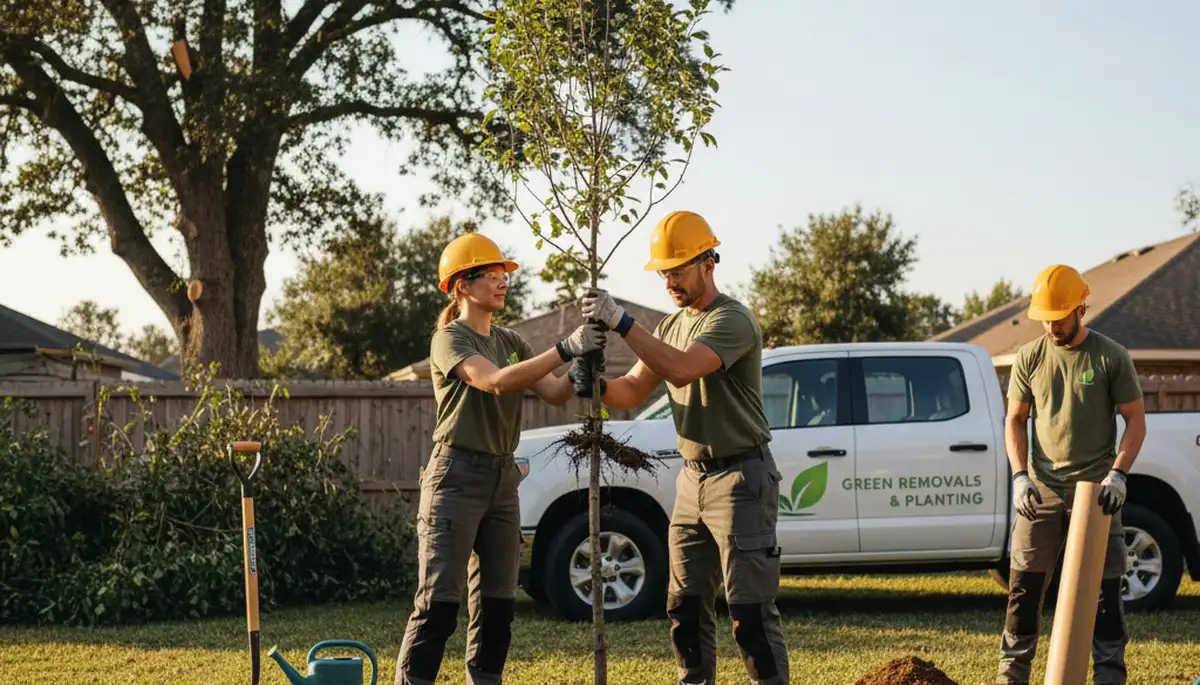 Arborist planting new tree in Atlanta GA yard for Chop Chop Tree professional tree planting service