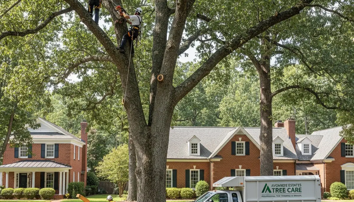 Professional tree removal service team working in Atlanta, GA yard