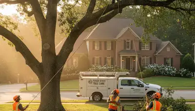 Professional tree removal service in Atlanta GA removing large oak safely on residential property