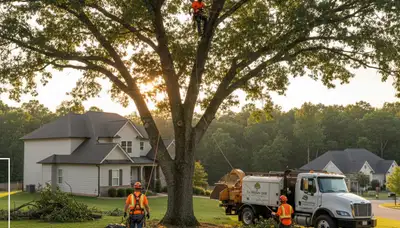 Professional tree removal service in Atlanta GA safely cutting down large oak tree