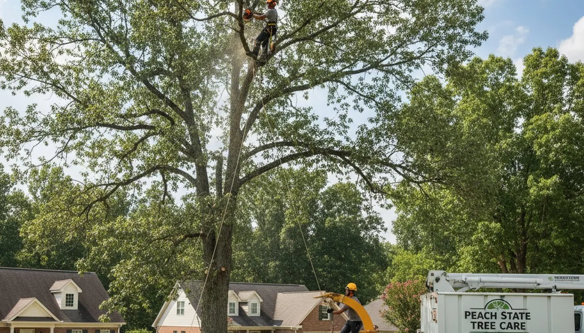 Professional tree removal service in Atlanta GA safely cutting large oak tree