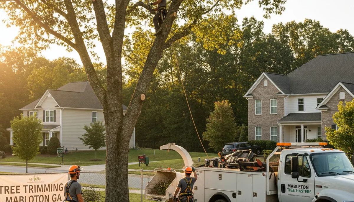 Professional tree removal service in Atlanta GA safely cutting down large oak tree