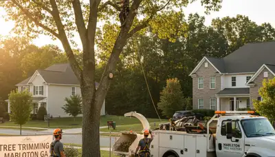 Professional tree removal service in Atlanta GA safely cutting down large oak tree
