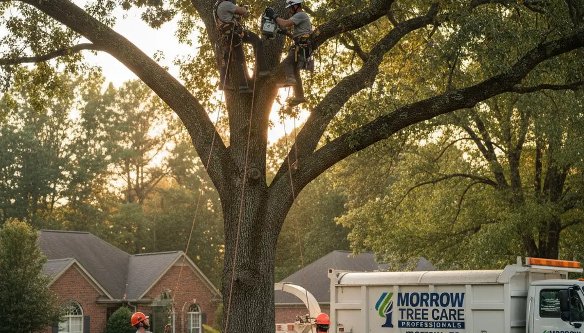 Professional tree removal service in Atlanta GA safely cutting large oak tree branches
