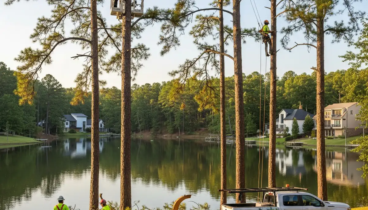 Professional tree removal service in Atlanta GA safely clearing large oak trees