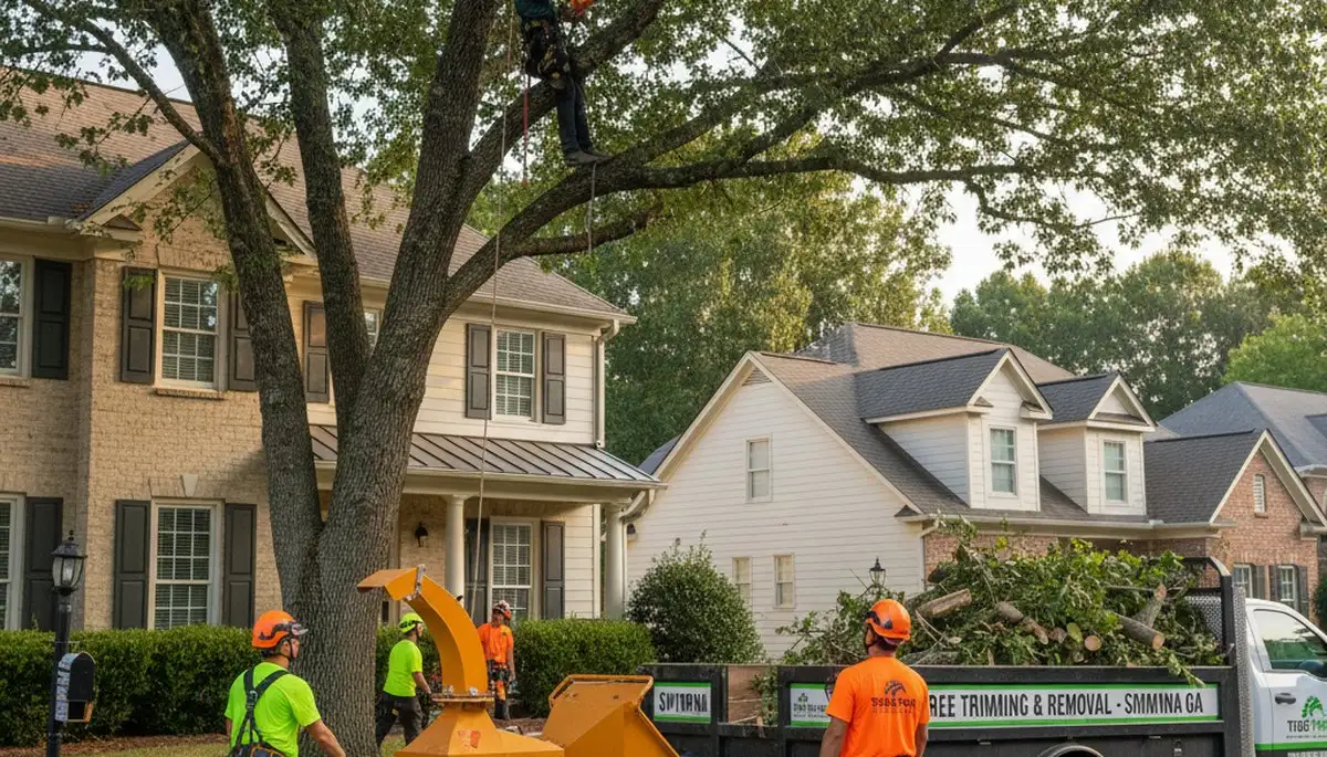 Professional tree removal service in Atlanta GA safely cutting and clearing large oak branches