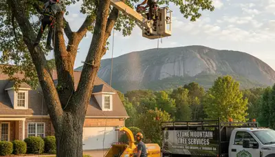 Professional tree removal service in Atlanta GA safely cutting and clearing large oak tree